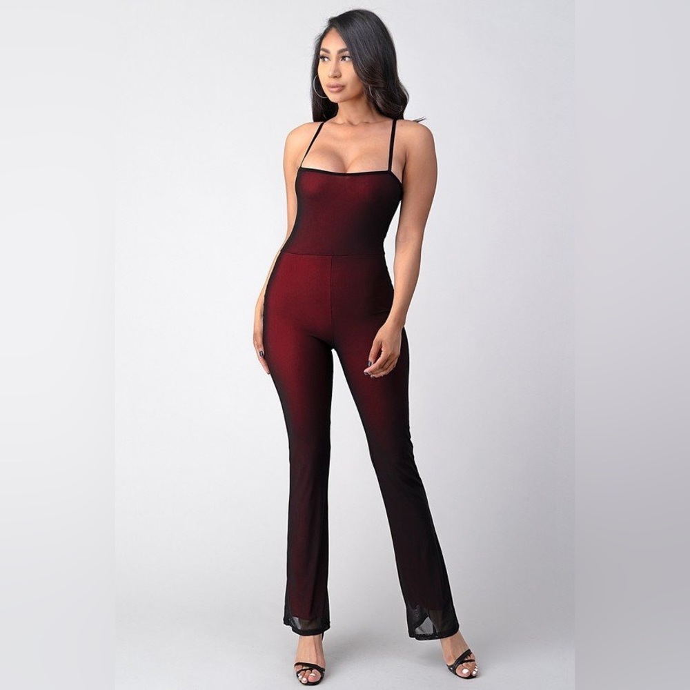 Cherry Mellow Mesh Jumpsuit Black/Red